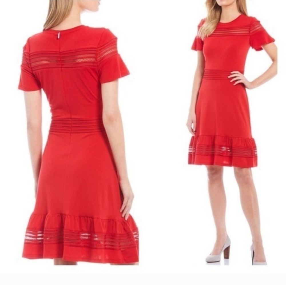 MICHAEL Michael Kors Red Ruffled Tiered Midi Dress